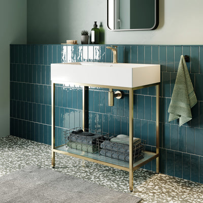 Pierre 32 Single, Freestanding, Open Shelf, Gold Metal Frame Bathroom Vanity