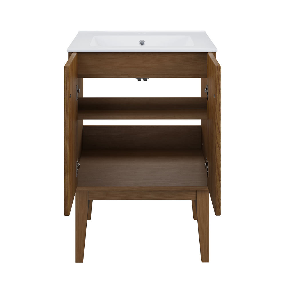 Bosse 24" Freestanding Bathroom Vanity in Brown Oak with Sink Top