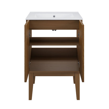 Bosse 24" Freestanding Bathroom Vanity in Brown Oak with Sink Top