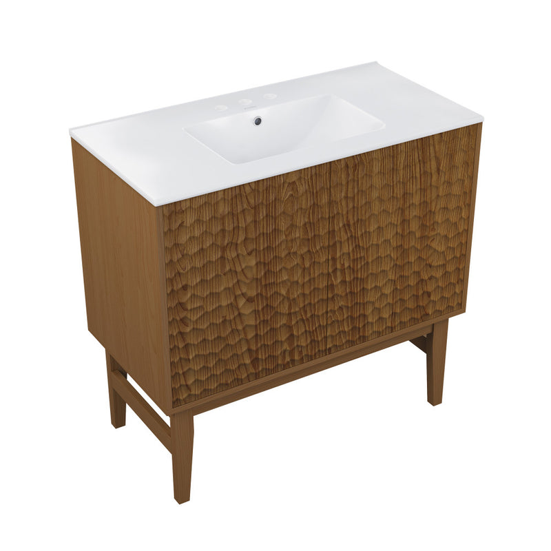 Bosse 36" Freestanding Bathroom Vanity in Brown Oak with 3-Hole Widespread Sink Top