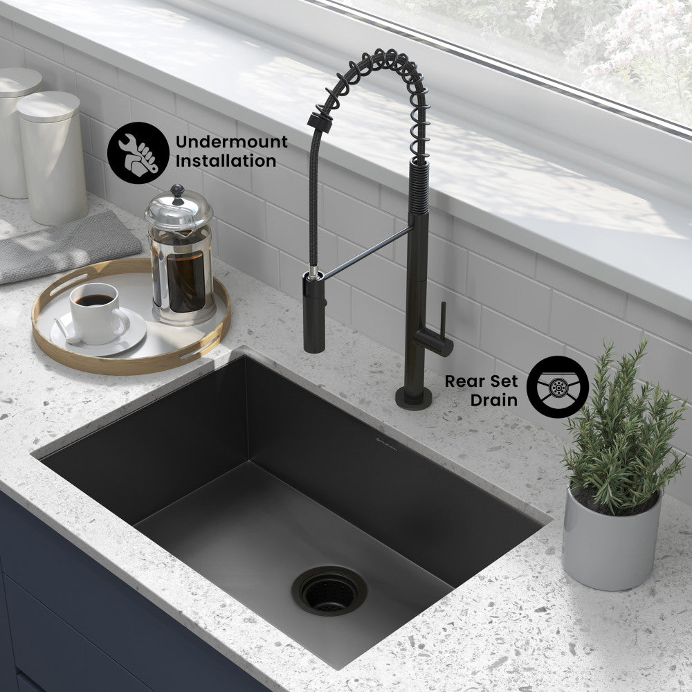 Tourner 26 x 18 Stainless Steel, Single Basin, Undermount Kitchen Sink, Black