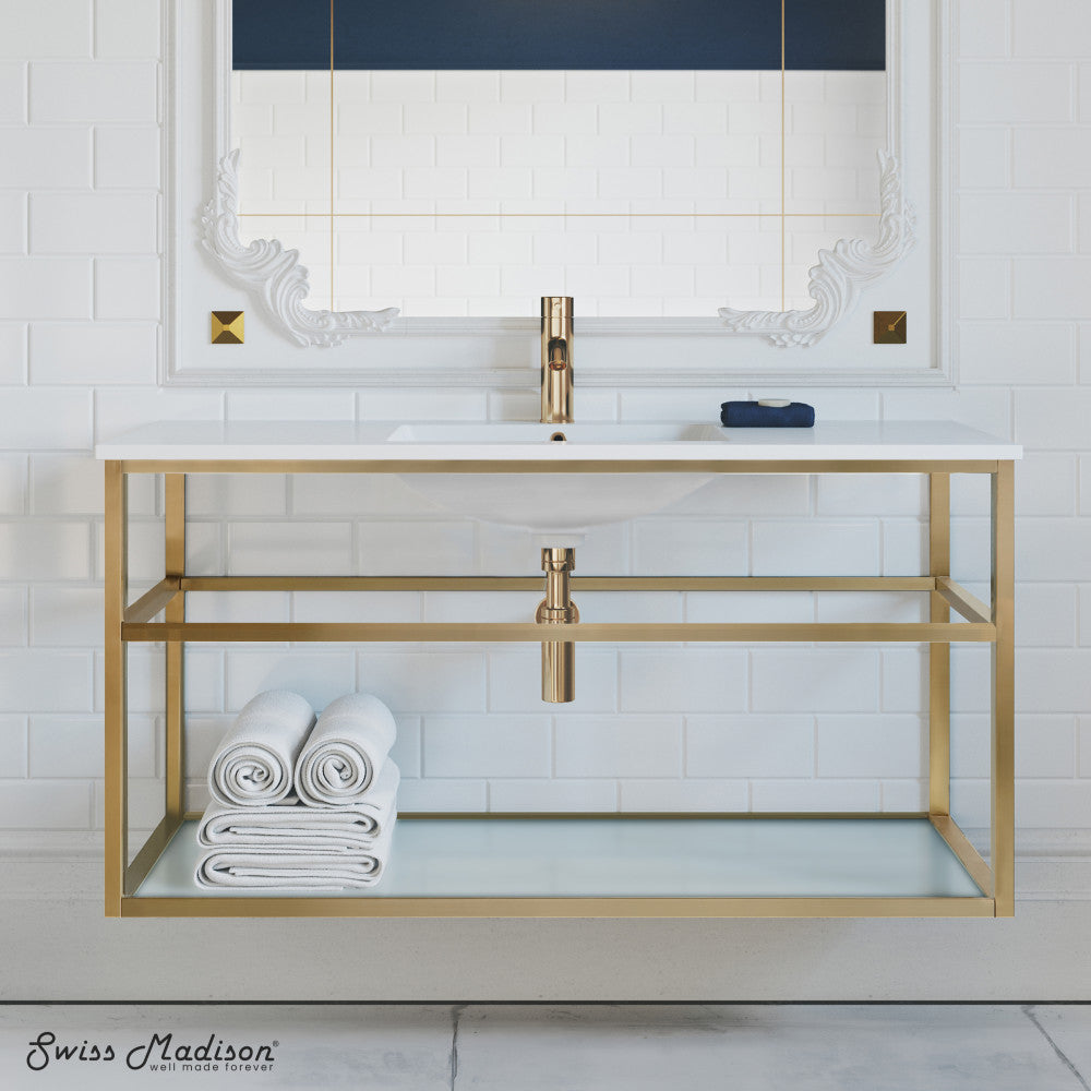 Pierre 48 Single, Open Shelf, Gold Metal Frame Bathroom Vanity