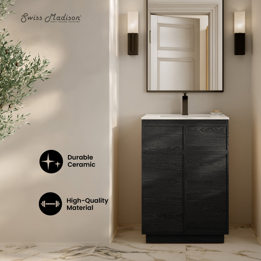 St. Tropez 24" Freestanding Bathroom Vanity in Black Oak with Sink Top