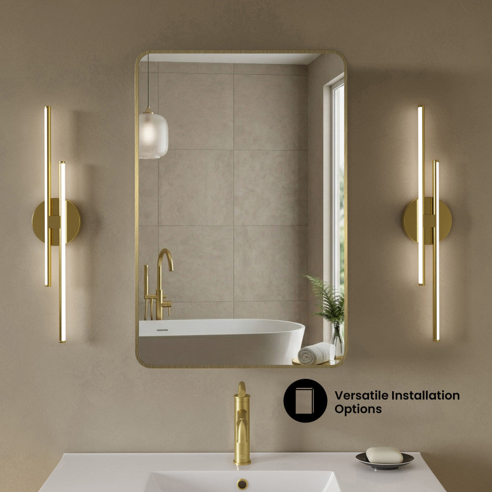 Pierre 20 x 30 Rectangle Recessed/Wall Mount Medicine Cabinet with Mirror in Brushed Gold