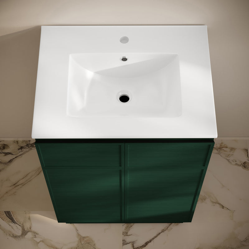 St. Tropez 24" Freestanding Bathroom Vanity in Green Oak with Sink Top