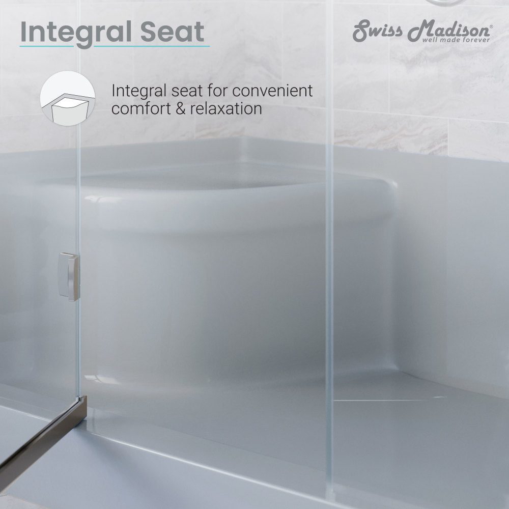Aquatique 60" x 32" Single Threshold Shower Base With Right Hand Drain and Integral Left Hand Seat in Gray