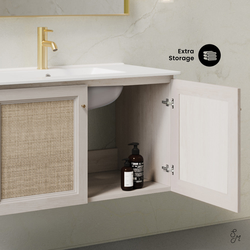 Classe 36" Wall-Mounted Bathroom Vanity in White Oak with Single Faucet Hole Vanity Top