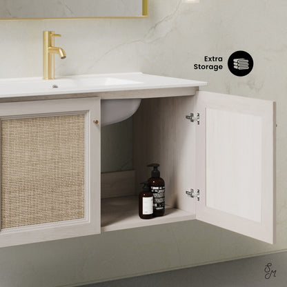 Classe 36" Wall-Mounted Bathroom Vanity in White Oak with Single Faucet Hole Vanity Top