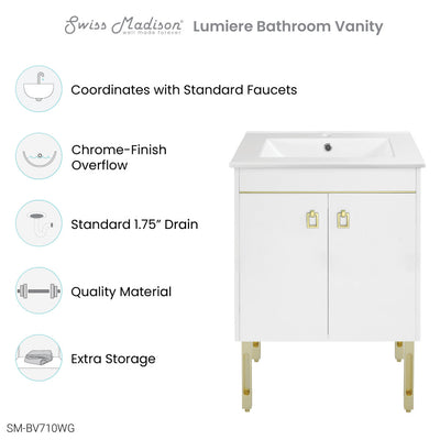 Lumiére 24" Freestanding Bathroom Vanity in White with Sink Top