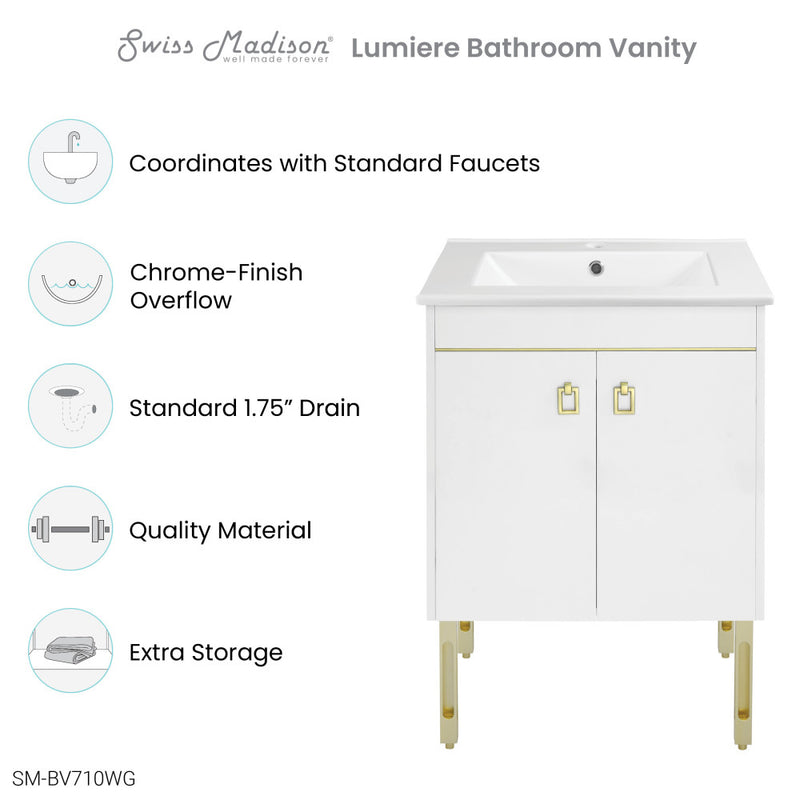 Lumiére 24" Freestanding Bathroom Vanity in White with Sink Top