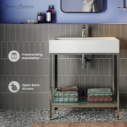 Pierre 32" Open Shelf Chrome Frame Freestanding Bathroom Vanity with Sink Top