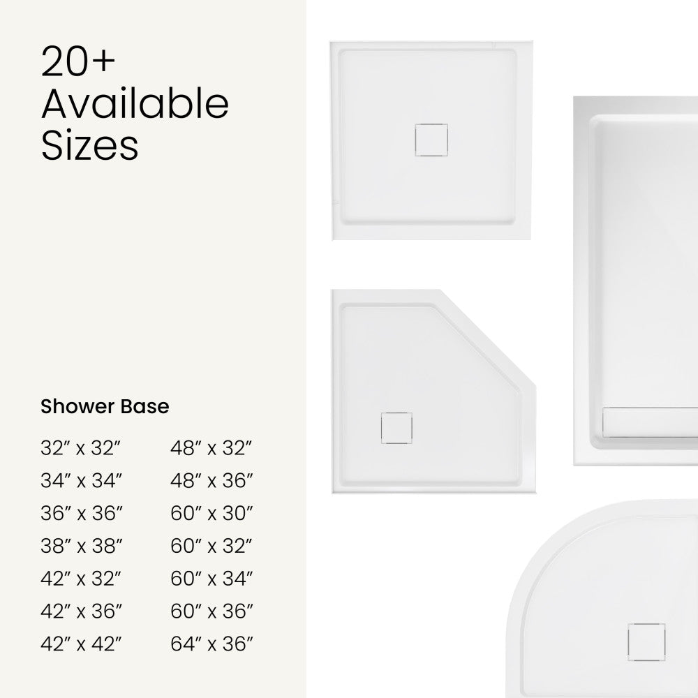 Marquette 36" x 36" Double-Threshold Shower Pan Base with Center Drain in Glossy White
