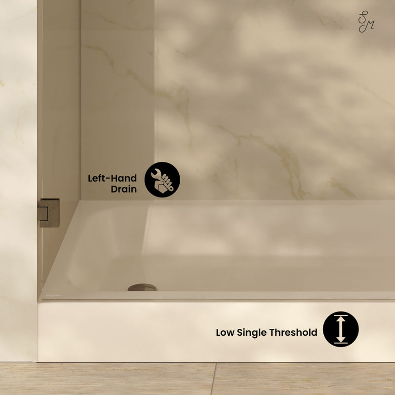 Voltaire 60 x 30 Shower Pan Base with Left Drain in Glossy Bisque