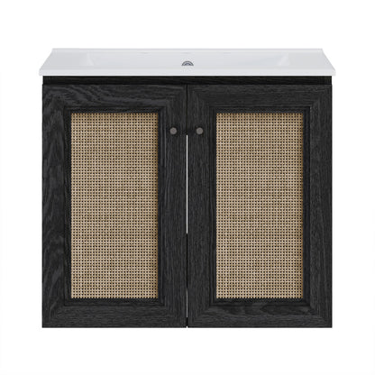 Classe 24" Wall-Mounted Bathroom Vanity in Black Oak with Widespread Faucet Holes Vanity Top
