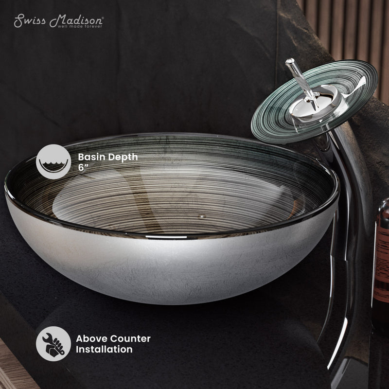 Cascade 16.5 Glass Vessel Sink with Faucet, Smoky Gray