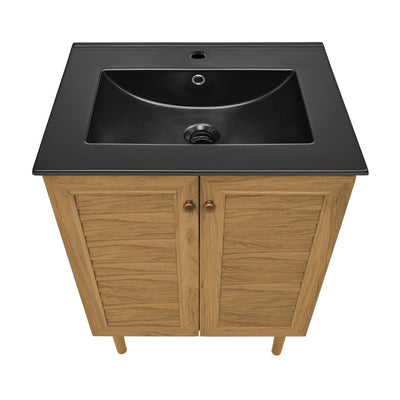 Bron 24" Freestanding Bathroom Vanity in Golden Oak with Black Sink Top