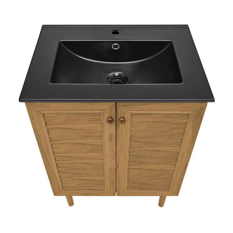 Bron 24" Freestanding Bathroom Vanity in Golden Oak with Black Sink Top