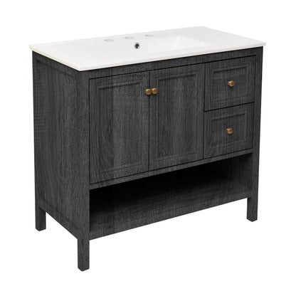 Chateau 36" Freestanding Bathroom Vanity in Black Oak with 3-Hole Widespread Sink Top