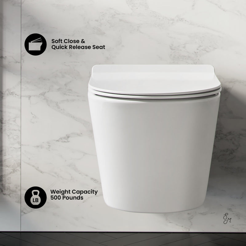 Calice Wall-Hung Toilet Bundle 0.8/1.6 GPF Dual Flush in Glossy White with Flush Plate