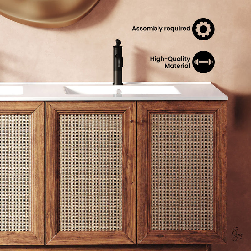 Classe 60" Freestanding Bathroom Vanity in Golden Oak with Double Basin Sink Top