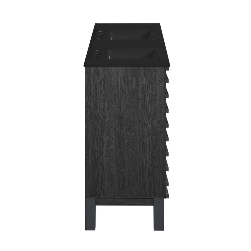 Cascade 48 in. Black Oak, Double Basin Bathroom Vanity With Black, 3-Hole Ceramic Sink Top