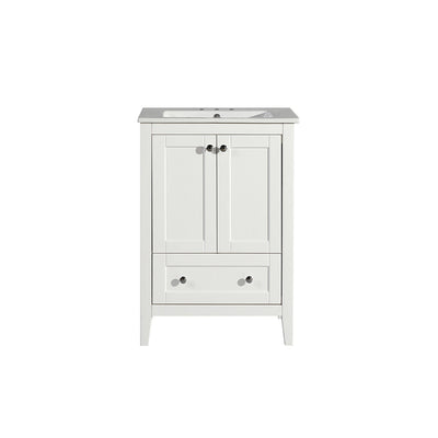 Cannes 24 in. White Bathroom Vanity With White, 3-Hole Ceramic Sink Top