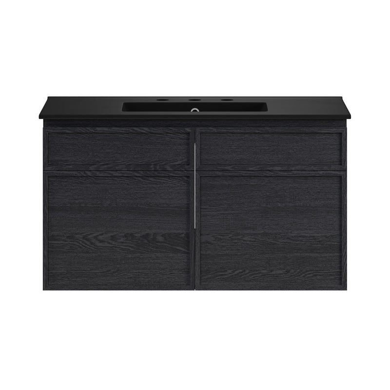 St. Tropez 36" Wall-Mounted Bathroom Vanity in Black Oak with Black 3-Hole Widespread Sink Top
