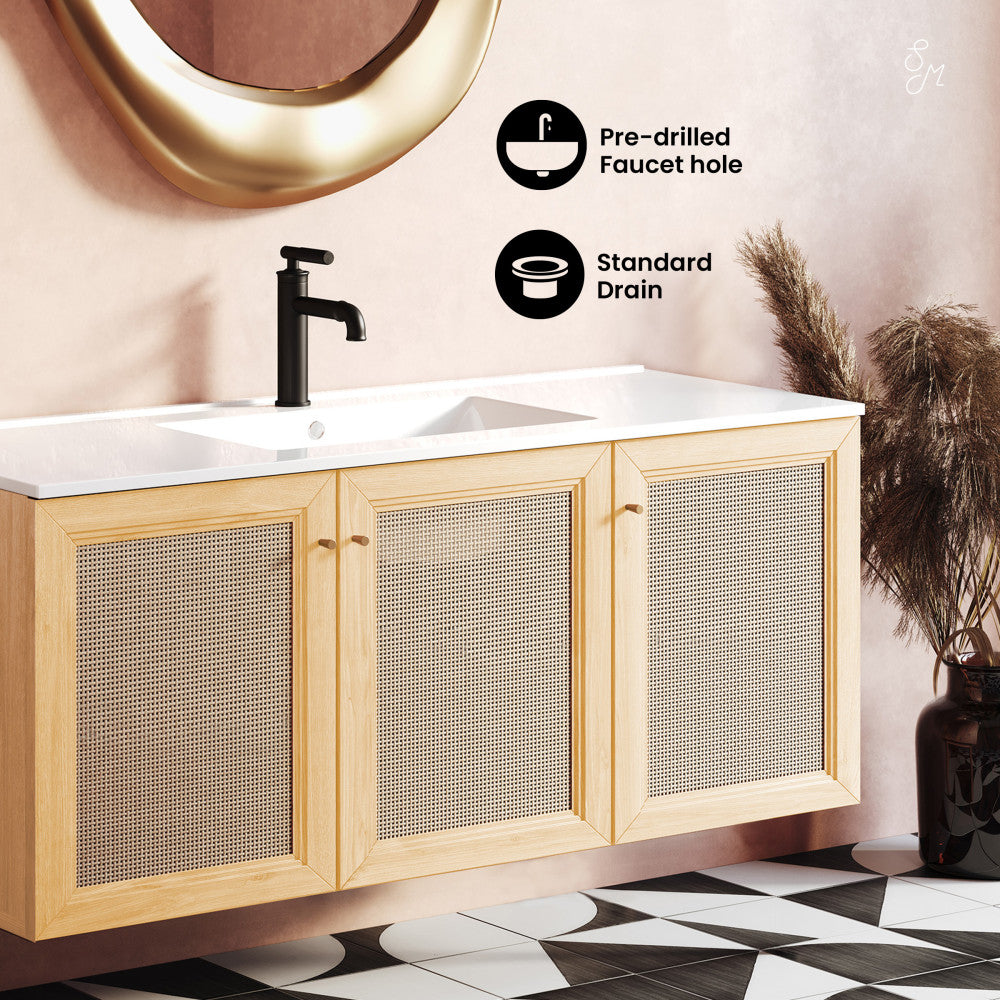 Classe 48" Wall-Mounted Bathroom Vanity in Natural Oak