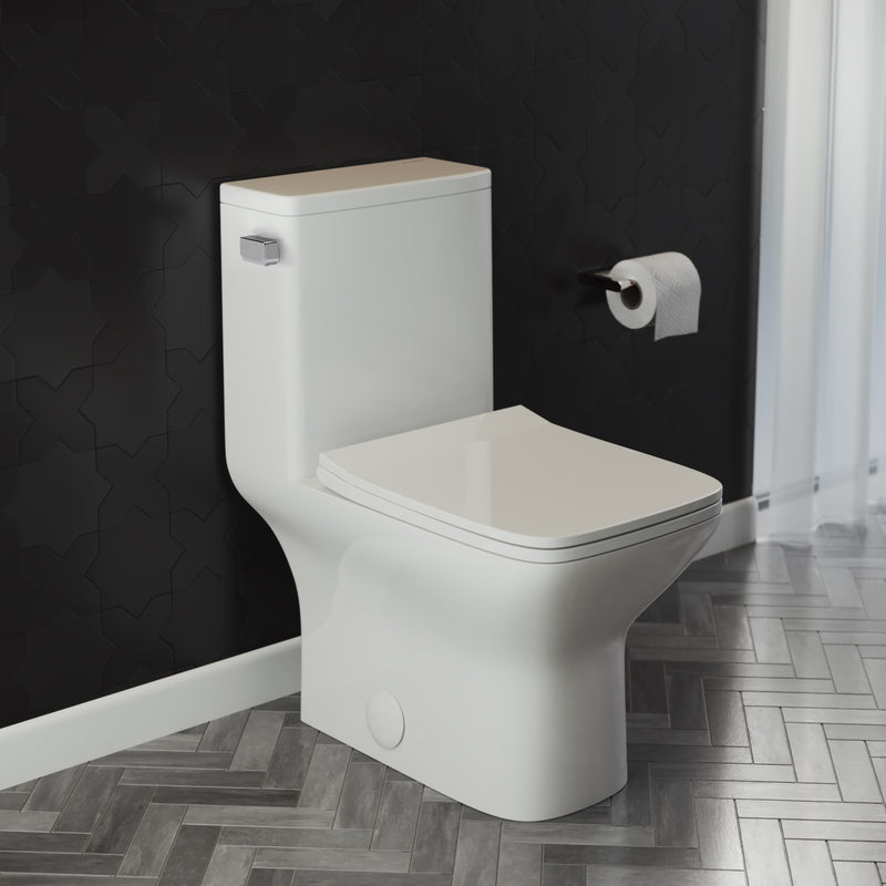 Carre One-Piece Square Toilet Left Side Flush Handle Toilet 1.28 gpf