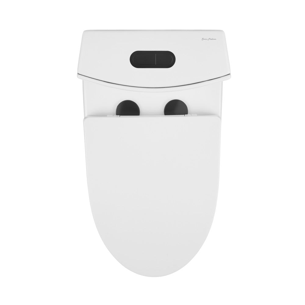 St. Tropez One-Piece 12" Rough-in 1.1/1.6 GPF Dual Top Vortex Flush Elongated Toilet in Glossy White with Black Hardware