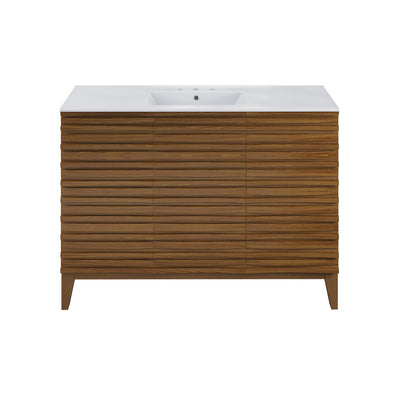 Cascade 48 in. Brown Oak Bathroom Vanity With White, 3-Hole Ceramic Sink Top