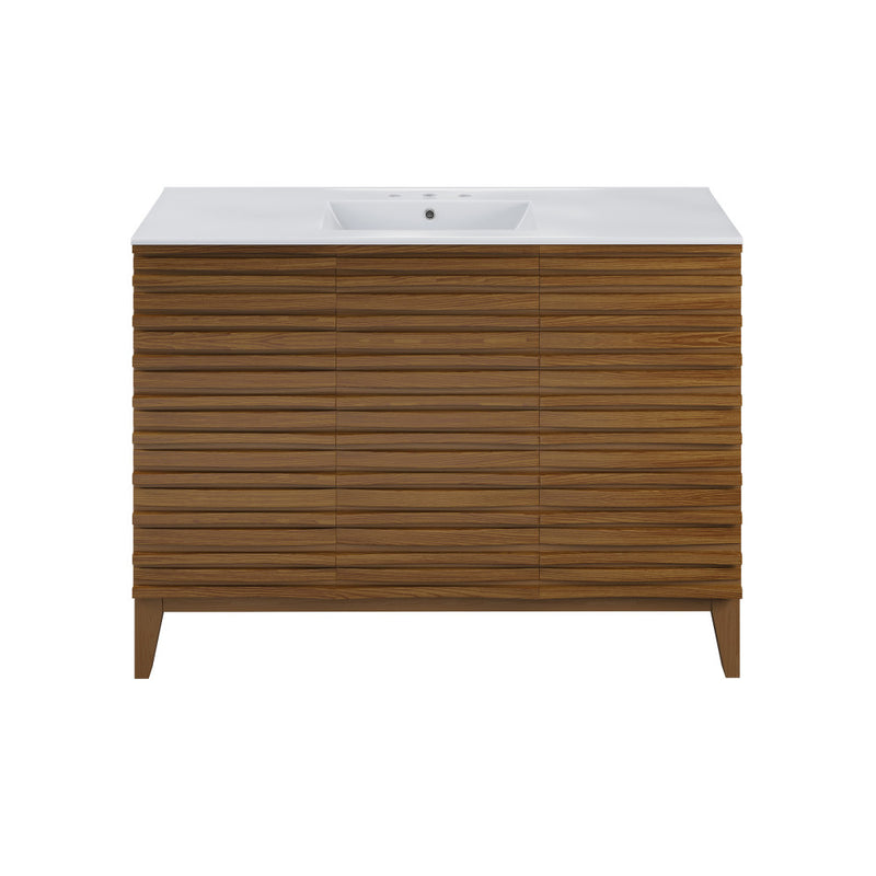 Cascade 48 in. Brown Oak Bathroom Vanity With White, 3-Hole Ceramic Sink Top