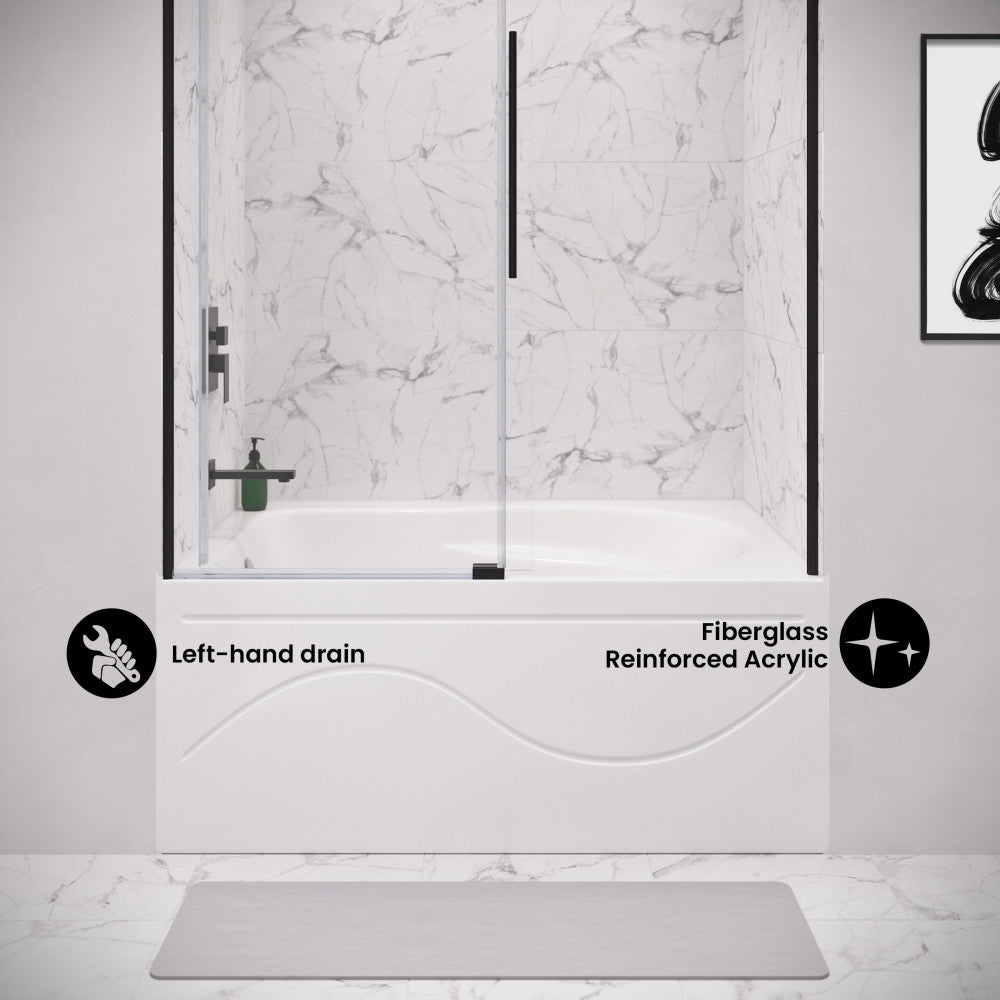 Ivy 54 x 30 Skirted Left Drain Soaking Alcove Bathtub in Glossy White with Integrated Armrest