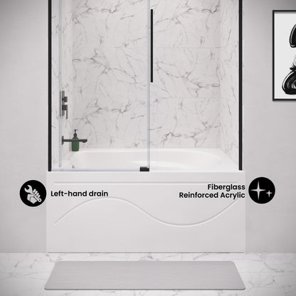 Ivy 54 x 30 Skirted Left Drain Soaking Alcove Bathtub in Glossy White with Integrated Armrest