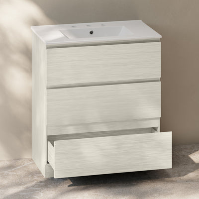 Liberte 30" Freestanding Bathroom Vanity in White Oak with 3-Hole Widespread Sink Top