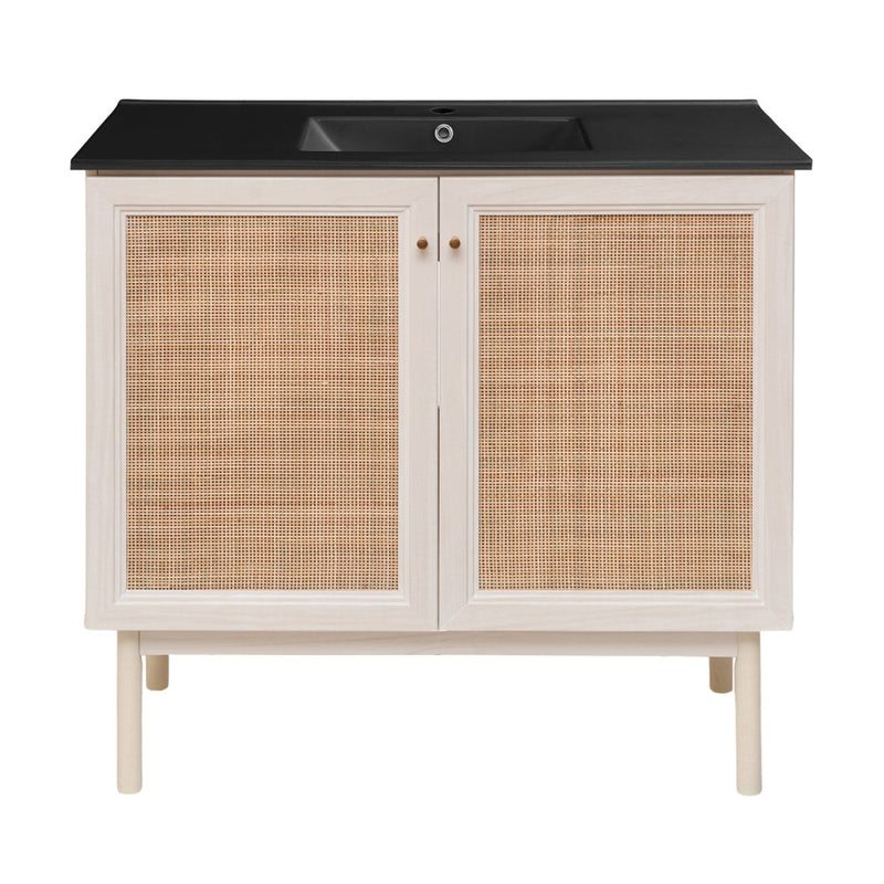 Classe 36" Freestanding Bathroom Vanity in White Oak with Black Sink Top