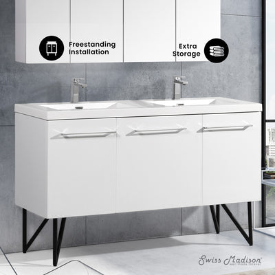 Annecy 60" Freestanding Bathroom Vanity in White with Sink Top
