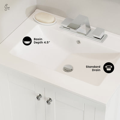 24" 3-Hole Centerset Vanity Sink Top in Glossy White