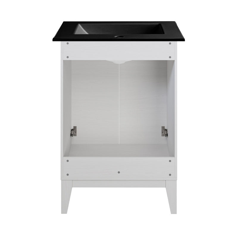 Cascade 24 in. White Oak Bathroom Vanity With Black Ceramic Sink Top