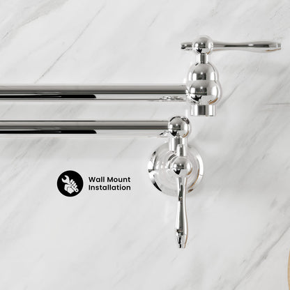 Plaisir Retractable Wall Mount Pot Filler Faucet in Polished Chrome