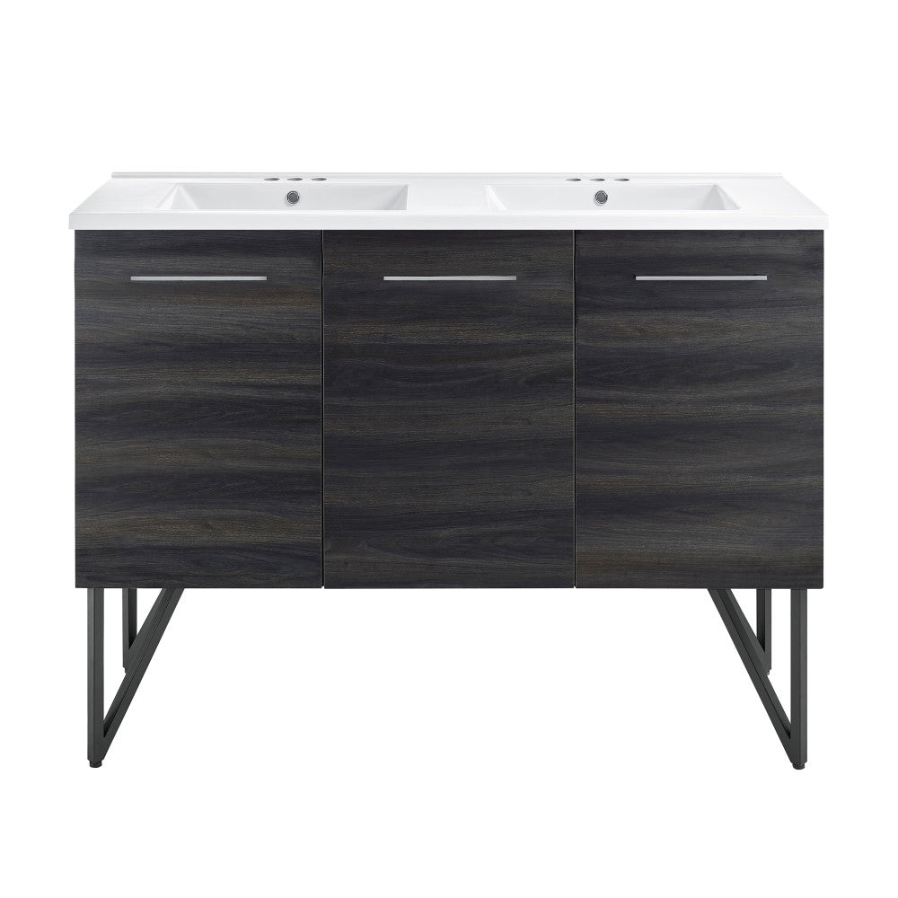 Annecy 48 in. Black Walnut, Double Basin Bathroom Vanity With White, 3-Hole Centerset Ceramic Sink Top