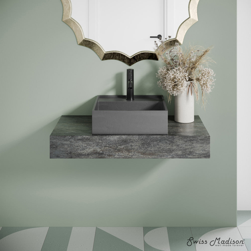 Lisse 16" Square Concrete Vessel Bathroom Sink in Dark Grey