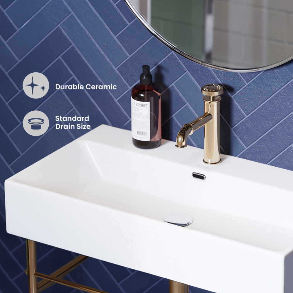 Claire 30 Ceramic Console Sink White Basin Gold Legs