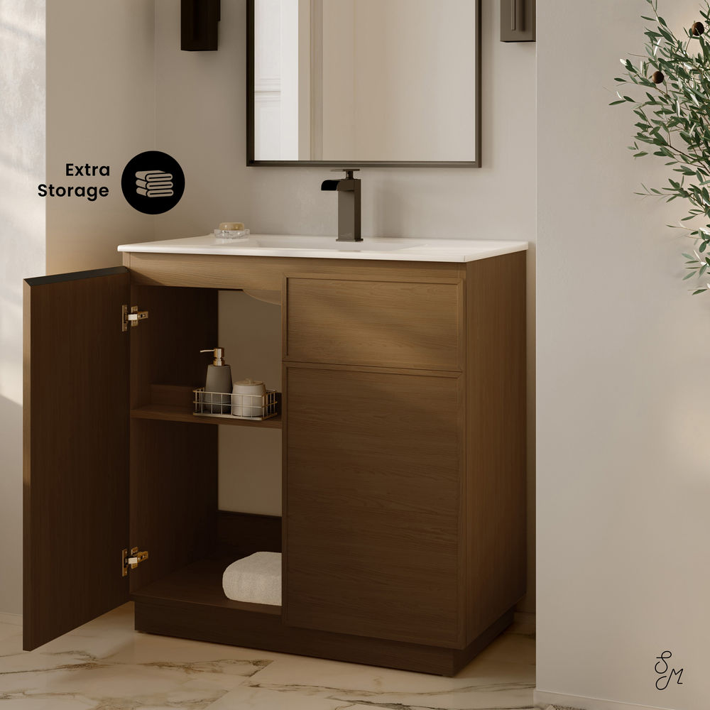 St. Tropez 36" Freestanding Bathroom Vanity in Brown Oak with Sink Top