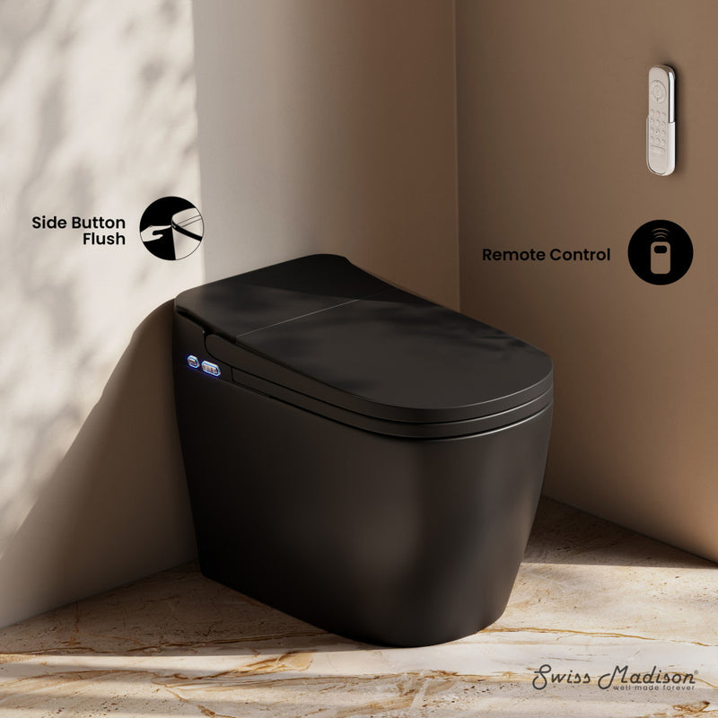 Avancer One Piece Smart Toilet 1.28 GPF in Matte Black with Heated Bidet, Air Drying, Night Light, Foot Sensor