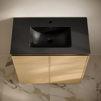 St. Tropez 36" Freestanding Bathroom Vanity in Natural Oak with Black Sink Top