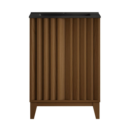 Troyes 24" Freestanding Bathroom Vanity in Brown Oak with Black Sink Top