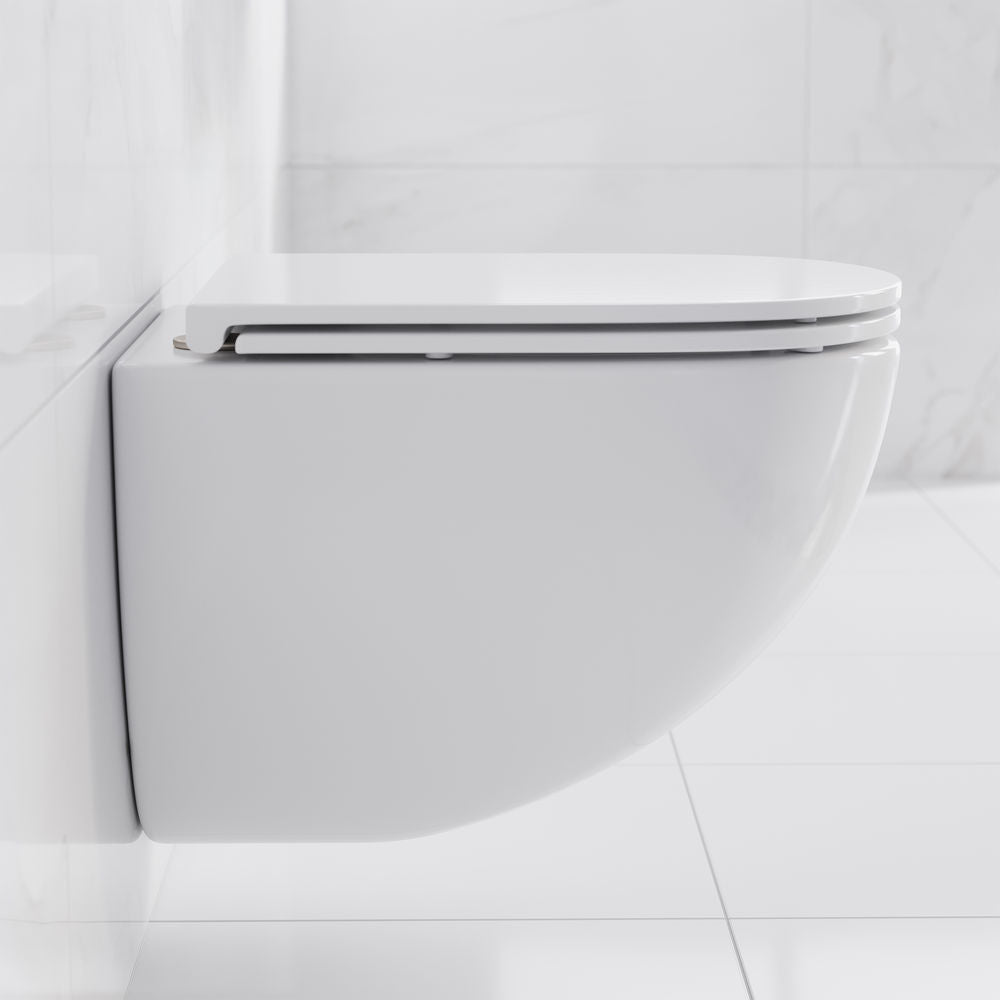 St. Tropez Wall-Hung Toilet Bundle 0.8/1.6 GPF Dual Flush in Glossy White with Brass Flush Plate