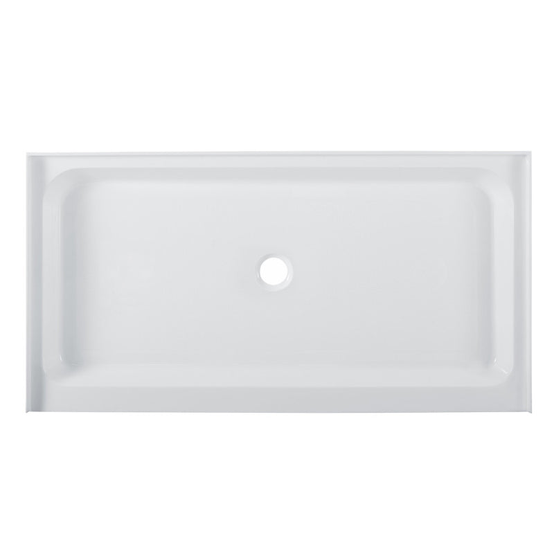 Voltaire 60" x 32" Acrylic White, Single-Threshold, Center Drain, Shower Base