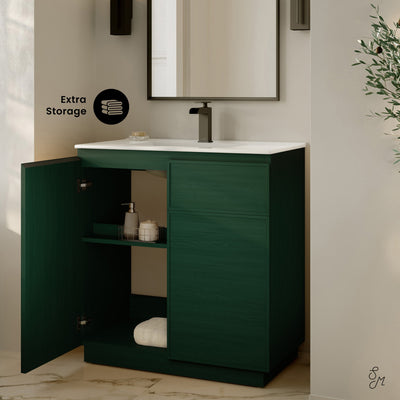 St. Tropez 36" Freestanding Bathroom Vanity in Green Oak with Sink Top